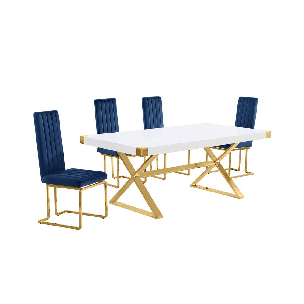 5pc Small(78″) white wood top dining set with gold base and 4 chairs