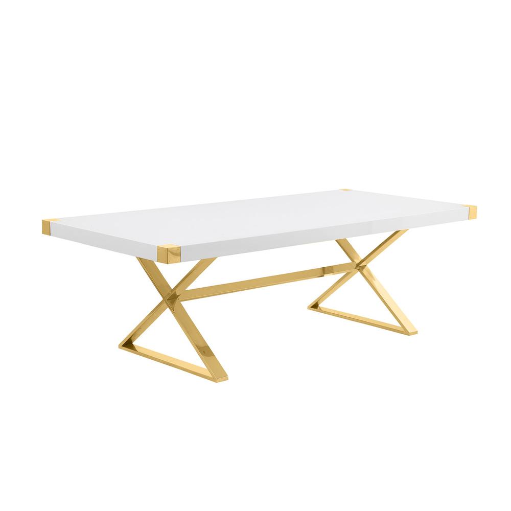 Large (94″) White Wood Top Dining Set With Gold Stainless Steel Base