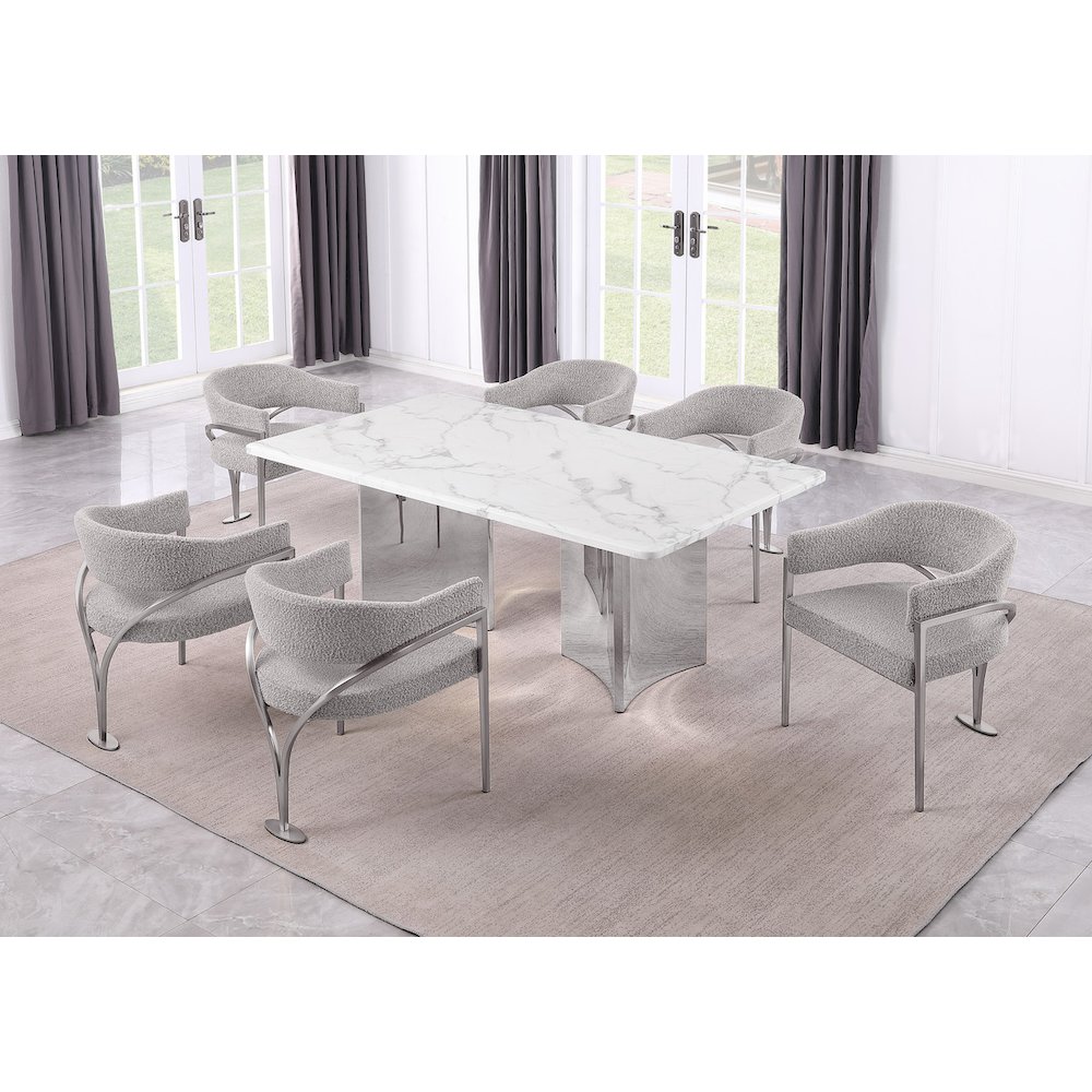 7pc 38mm Marble Top Dining Set Rich Gray Chiars