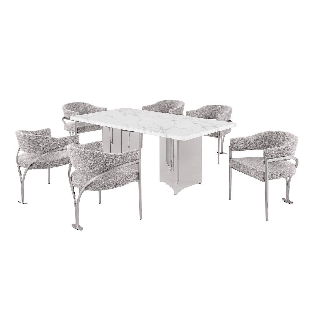 7pc 38mm Marble Top Dining Set Rich Gray Chiars