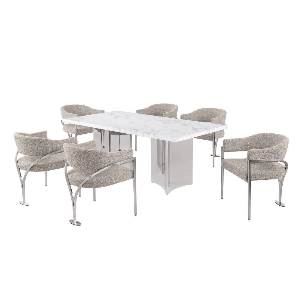 7pc 38mm Marble Top Dining Set Gray Chiars