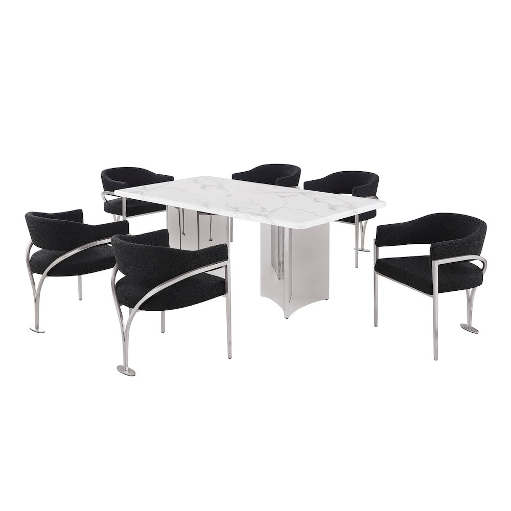 7pc 38mm Marble Top Dining Set Black Chiars