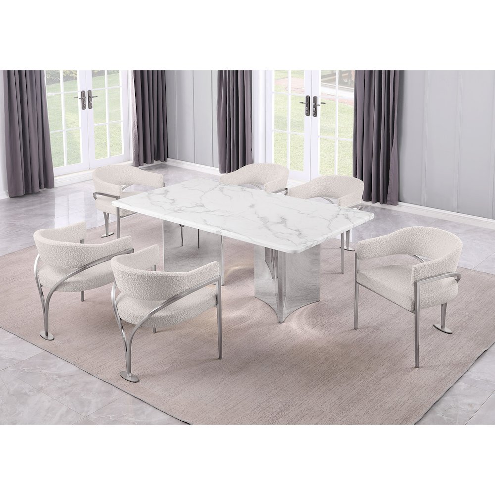 7pc 38mm Marble Top Dining Set Cream Chiars