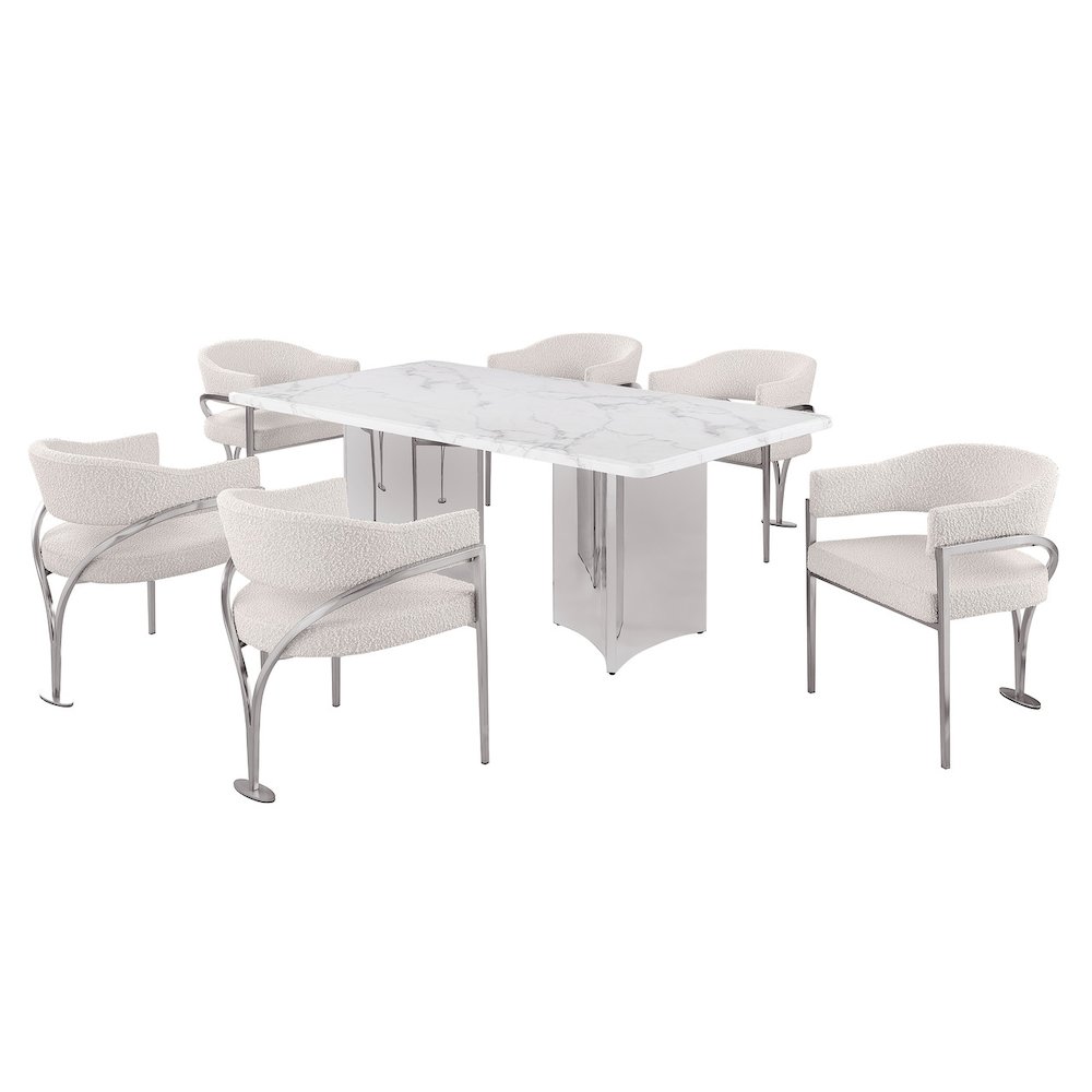 7pc 38mm Marble Top Dining Set Cream Chiars