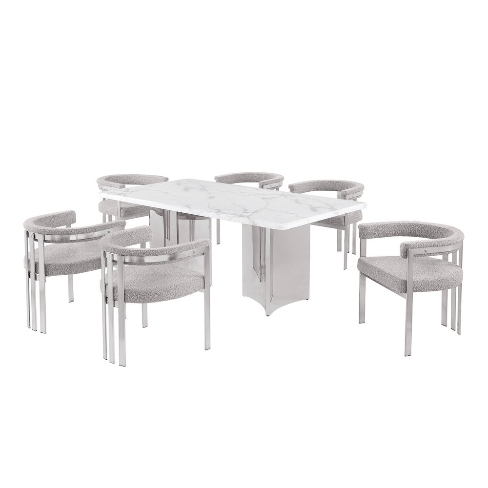 7pc 38mm Marble Top Dining Set 6 Rich Gray Chiars