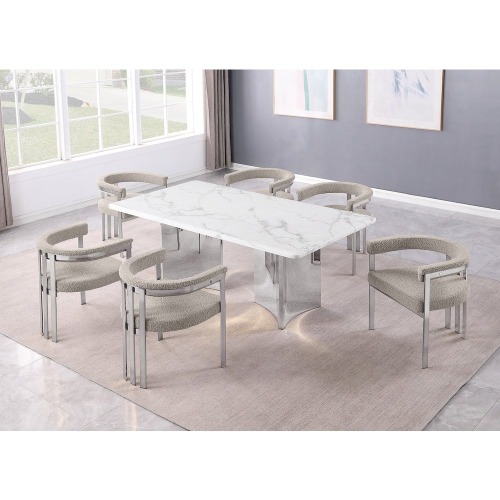 7pc 38mm Marble Top Dining Set 6 Gray Chiars