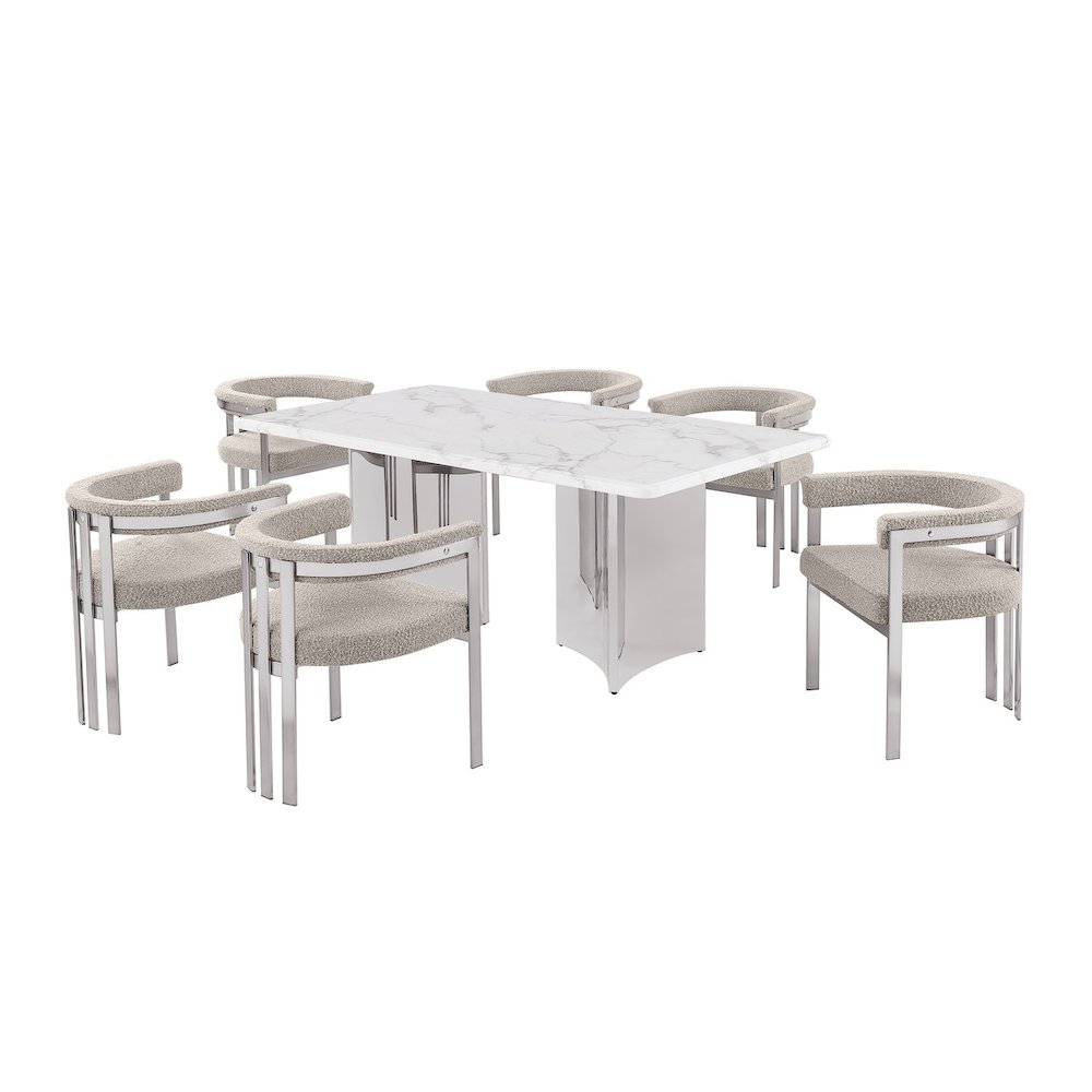 7pc 38mm Marble Top Dining Set 6 Gray Chiars