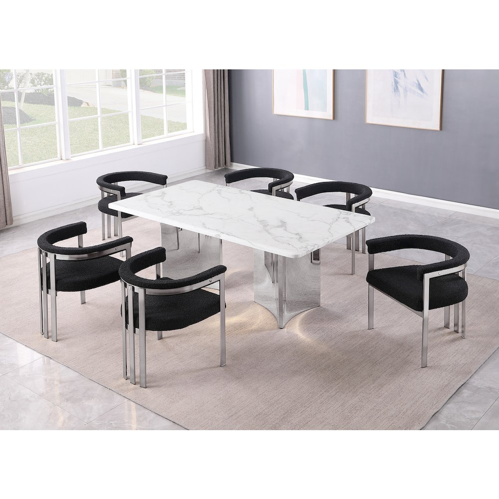 7pc 38mm Marble Top Dining Set 6 Black Chiars