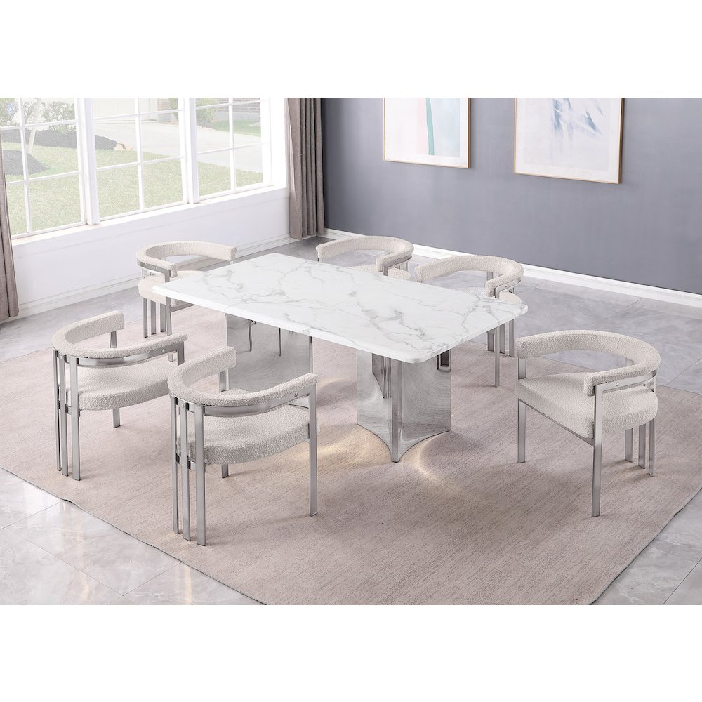 7pc 38mm Marble Top Dining Set 6 Cream Chiars