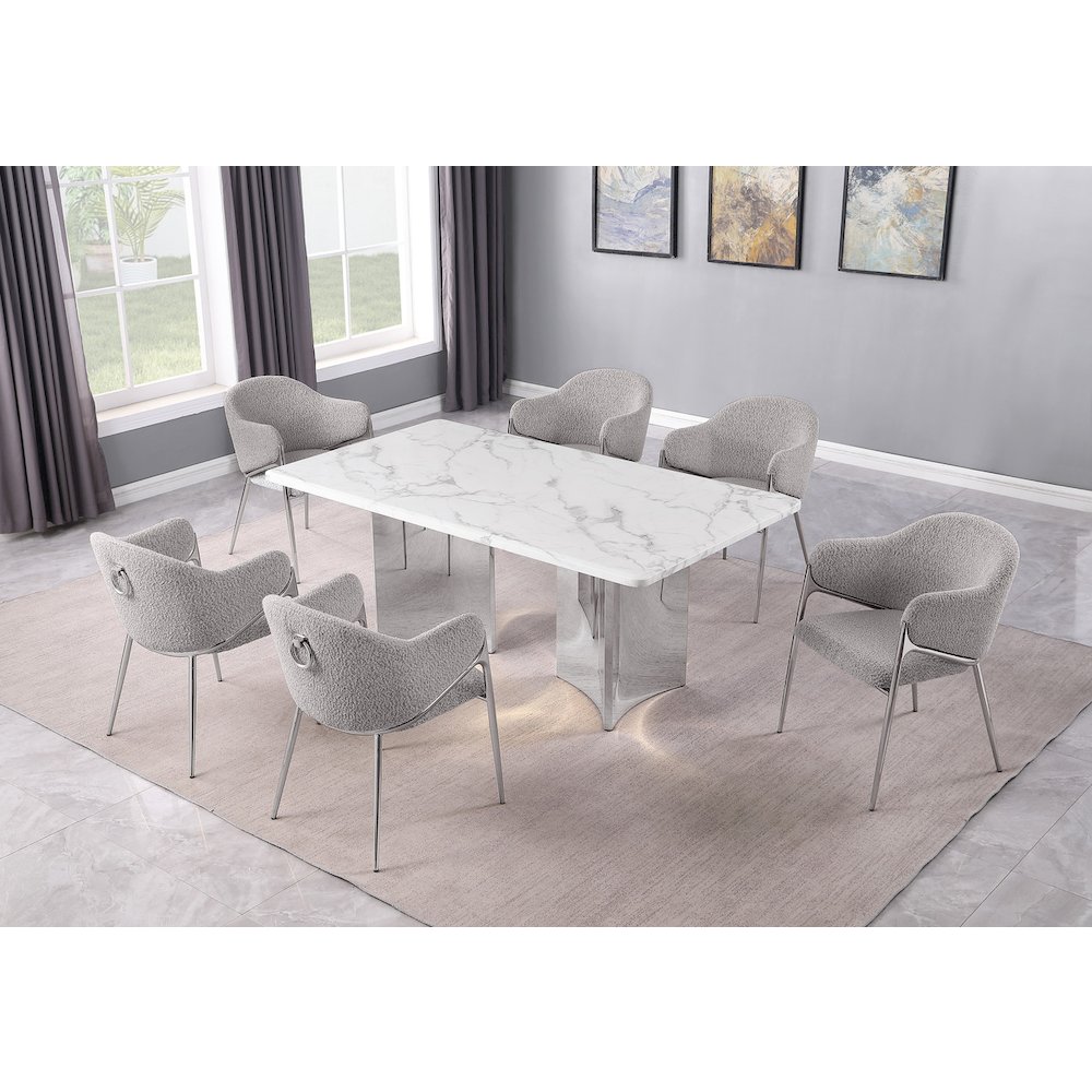 7pc 72″ Marble Top Dining Set 6 Rich Gray Chiars