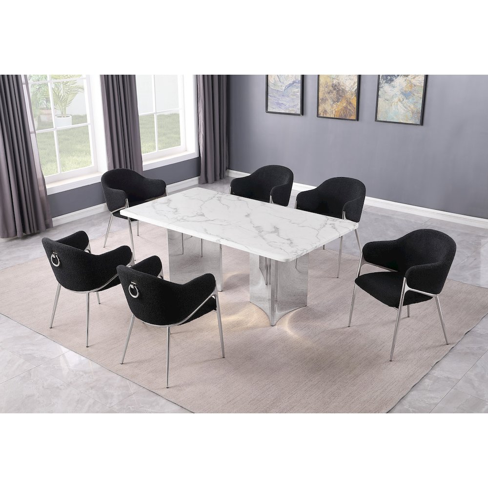 7pc 72″ Marble Top Dining Set 6 Black Chiars