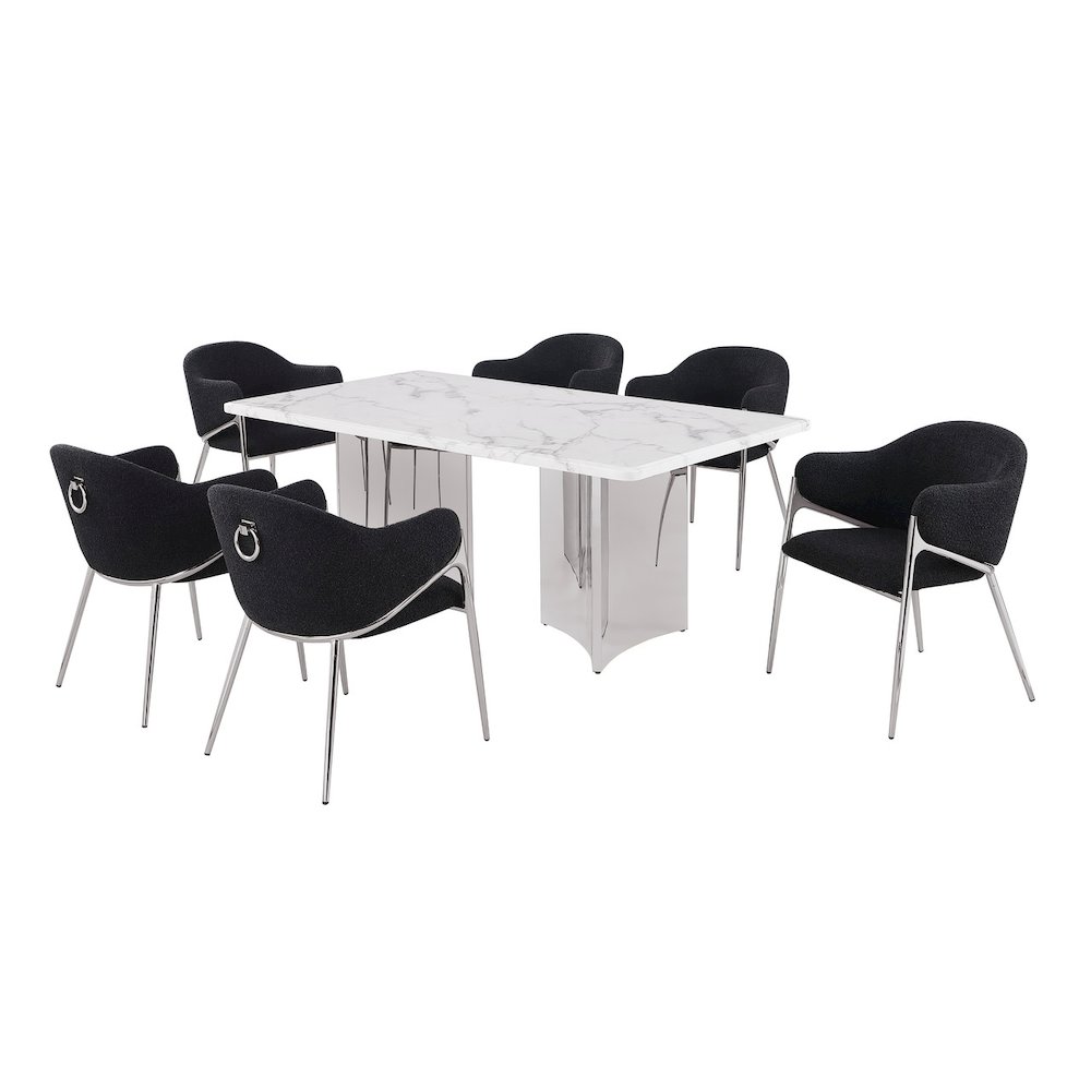 7pc 72″ Marble Top Dining Set 6 Black Chiars