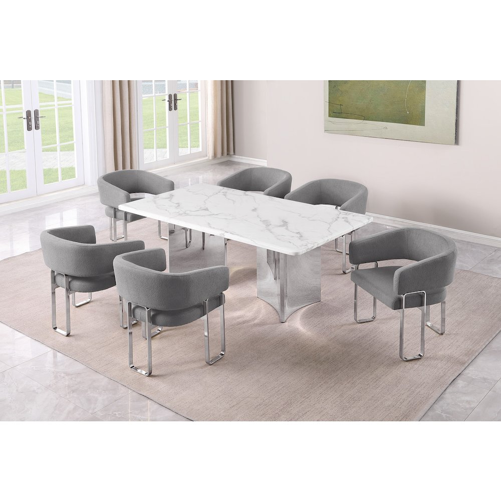 7pc Rectangular Dining Table Set with Marble Top with Dark Gray Chairs