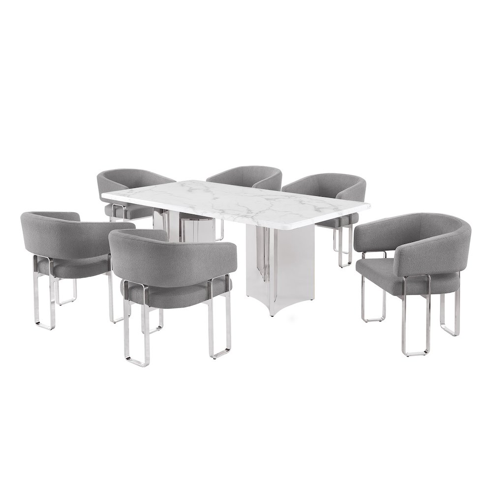 7pc Rectangular Dining Table Set with Marble Top with Dark Gray Chairs