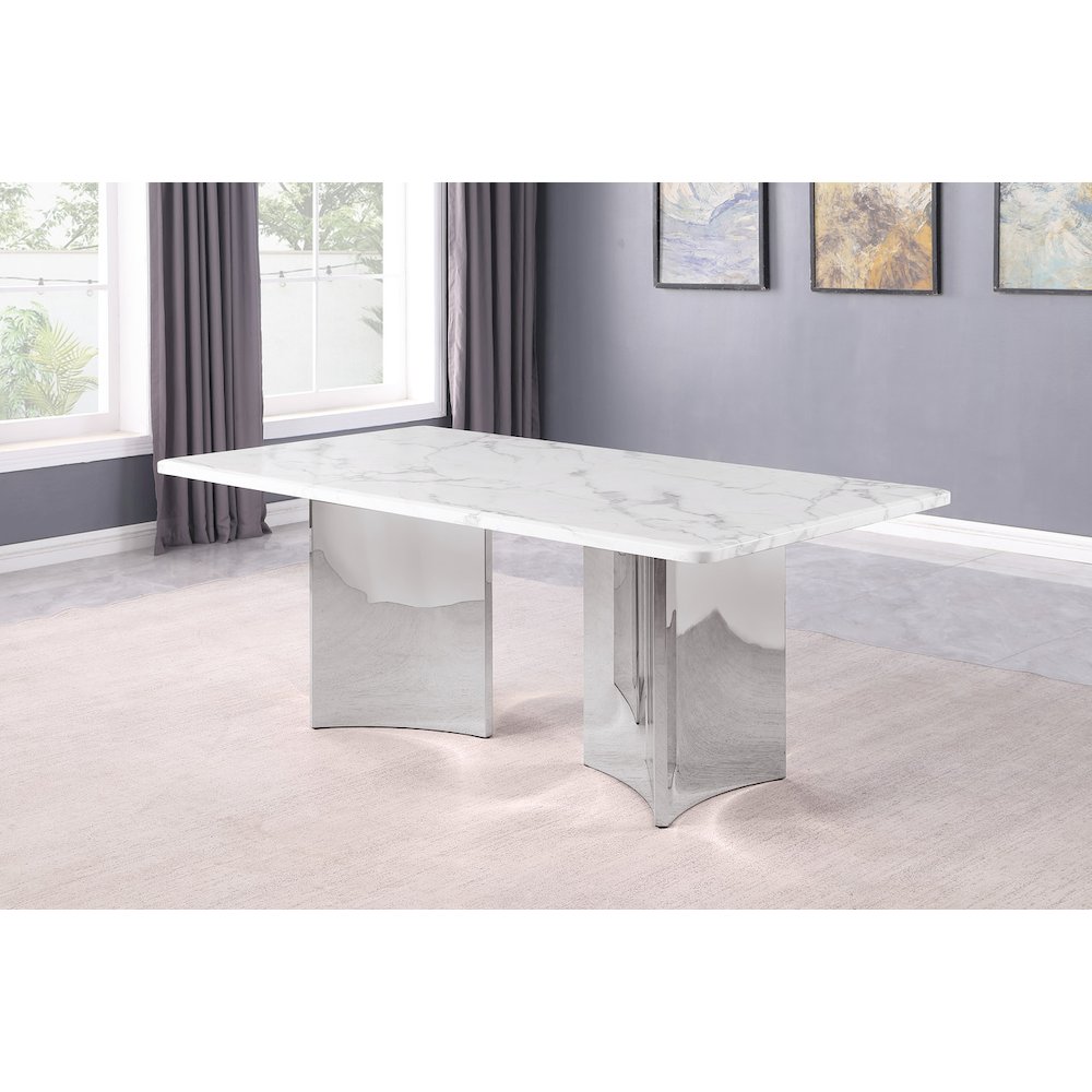 72″ White Marble Table Top 38mm with Silver Stainless Steel Base