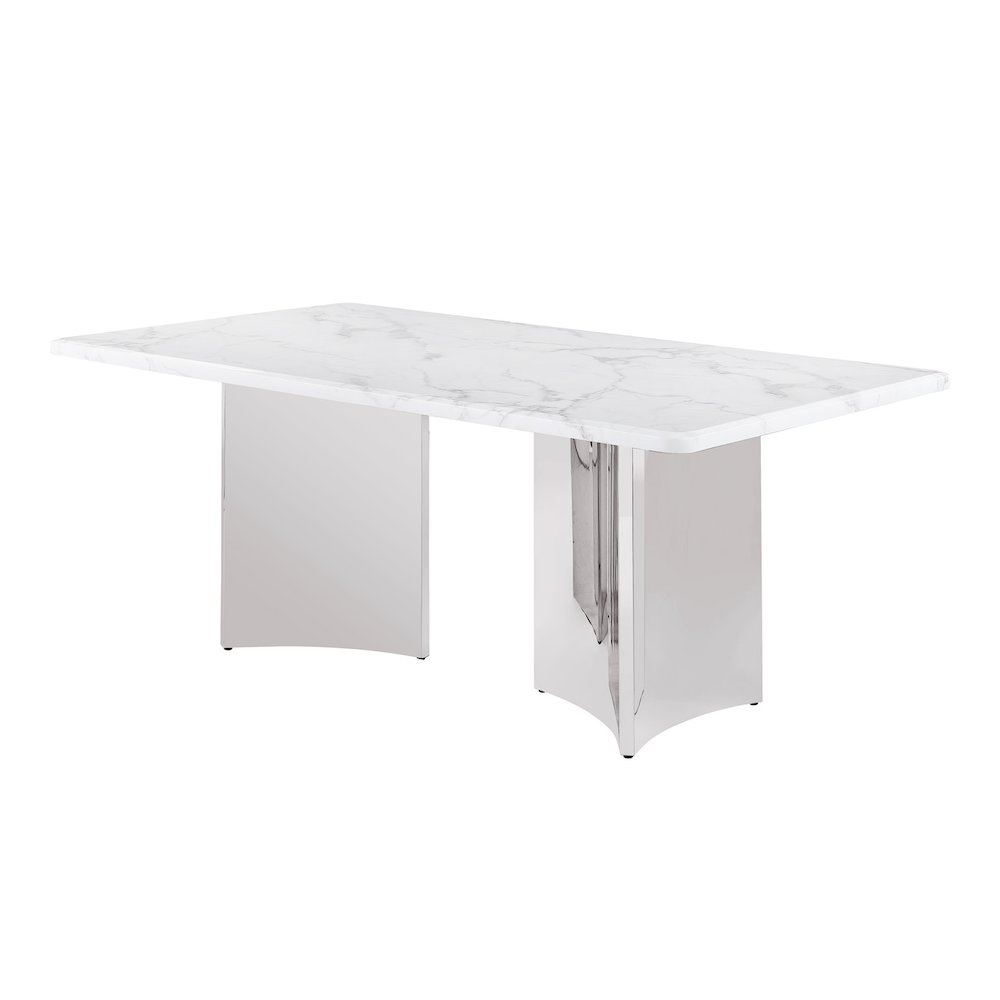 72″ White Marble Table Top 38mm with Silver Stainless Steel Base