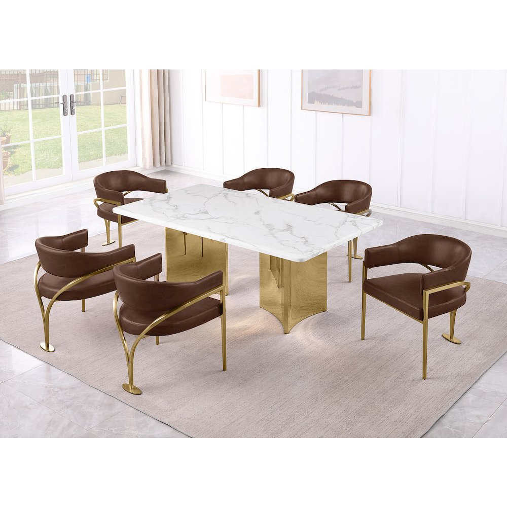 7pc 38mm Marble Top Dining Set with 6 Mocha Chairs