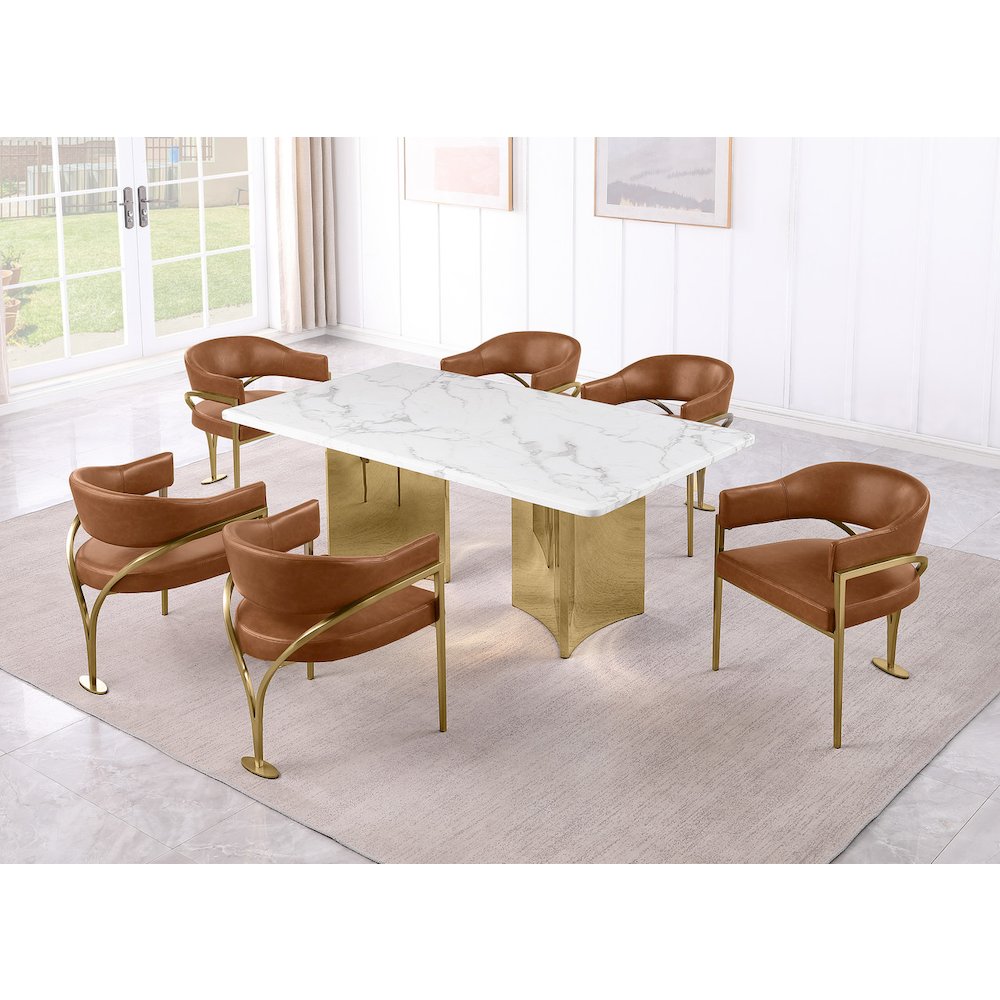 7pc 38mm Marble Top Dining Set with 6 Toffee Chairs
