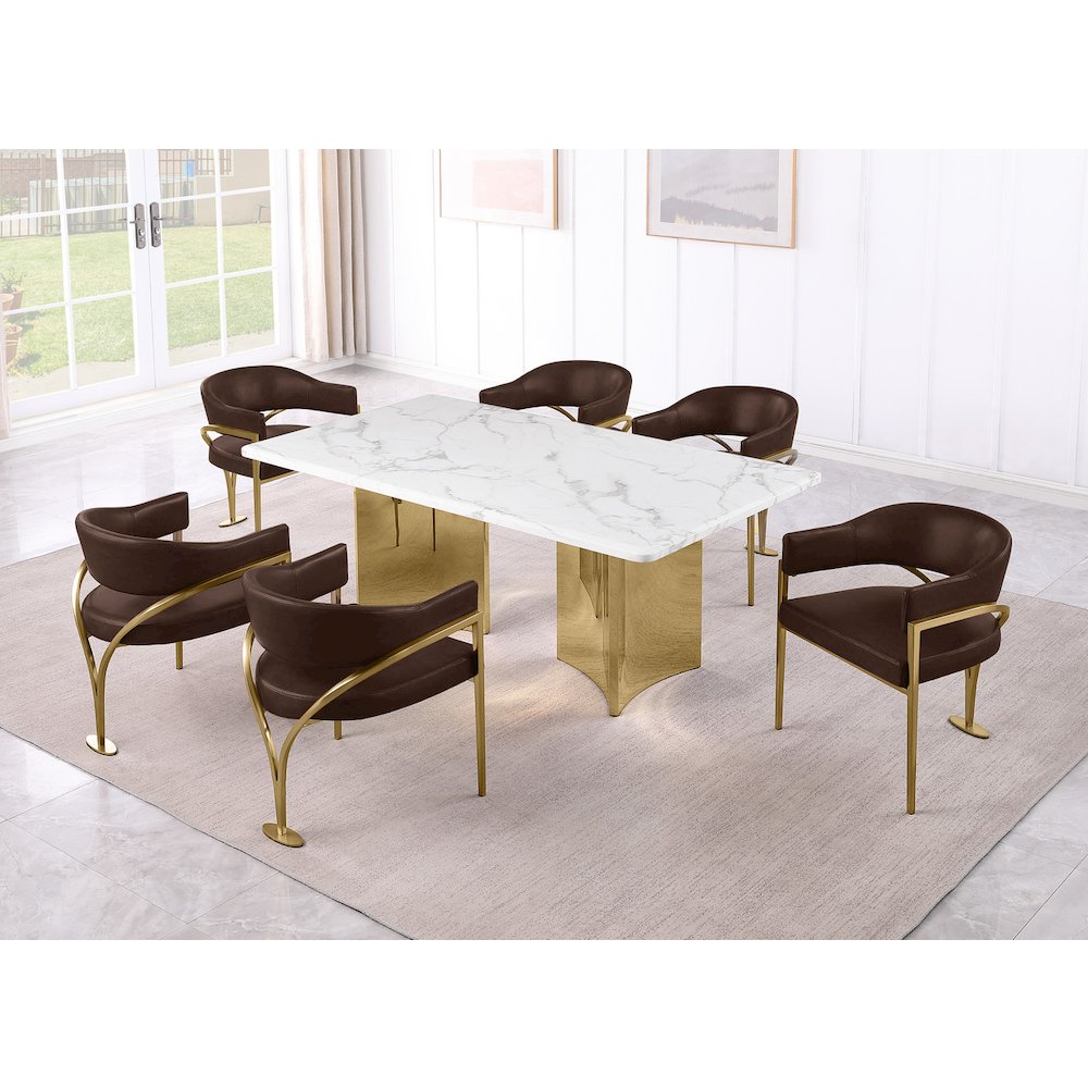 7pc 38mm Marble Top Dining Set with 6 Espresso Chairs