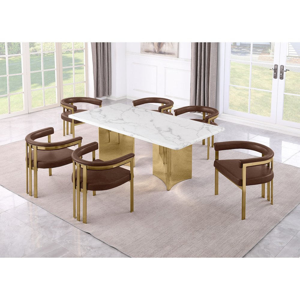 7pc 72″ Marble Top Dining Set with 6 Mocha Chairs