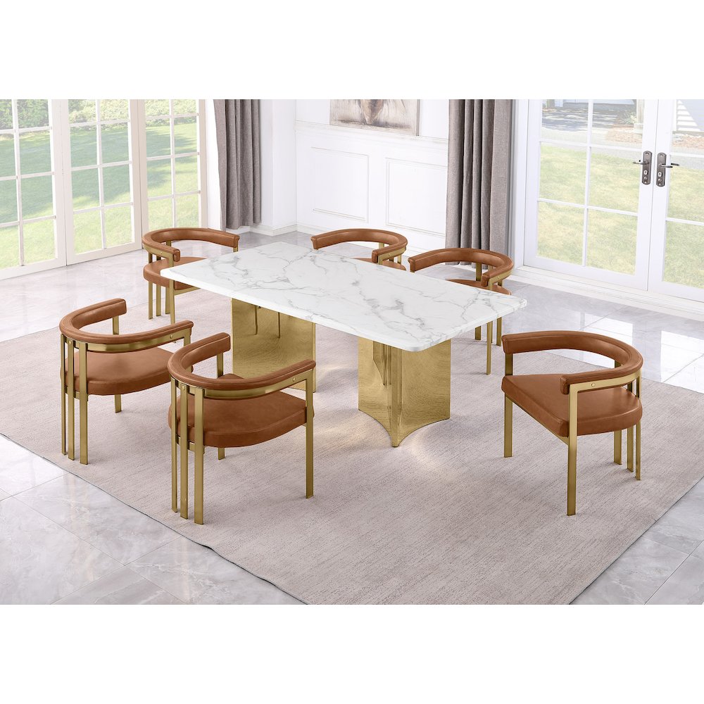 7pc 72″ Marble Top Dining Set with 6 Toffee Chairs