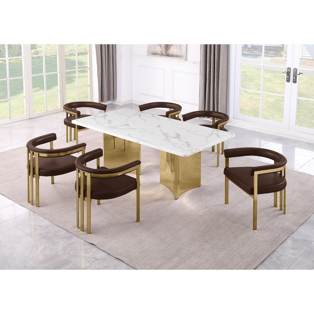 7pc 72″ Marble Top Dining Set with 6 Espresso Chairs