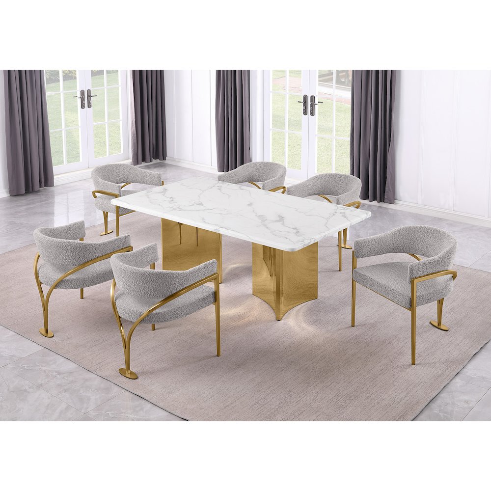 7pc 38mm Marble Top Dining Set Rich Gray Chiars