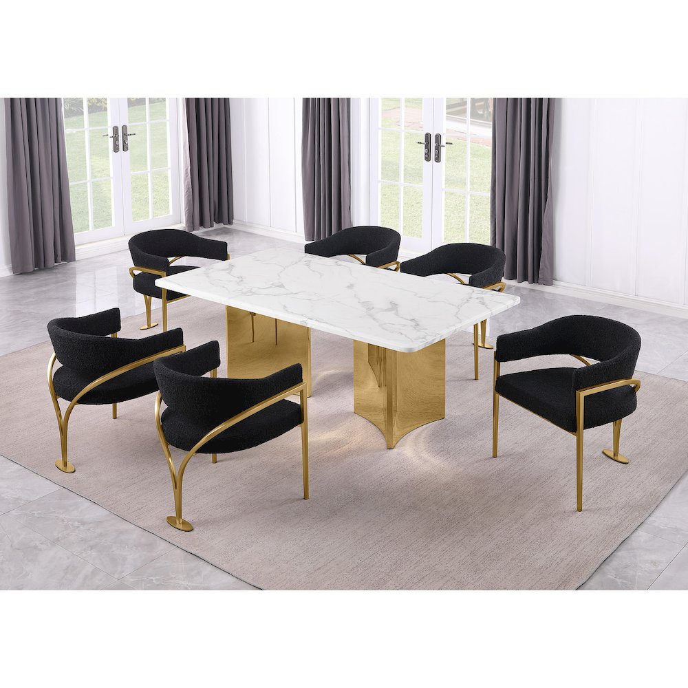 7pc 38mm Marble Top Dining Set Black Chiars