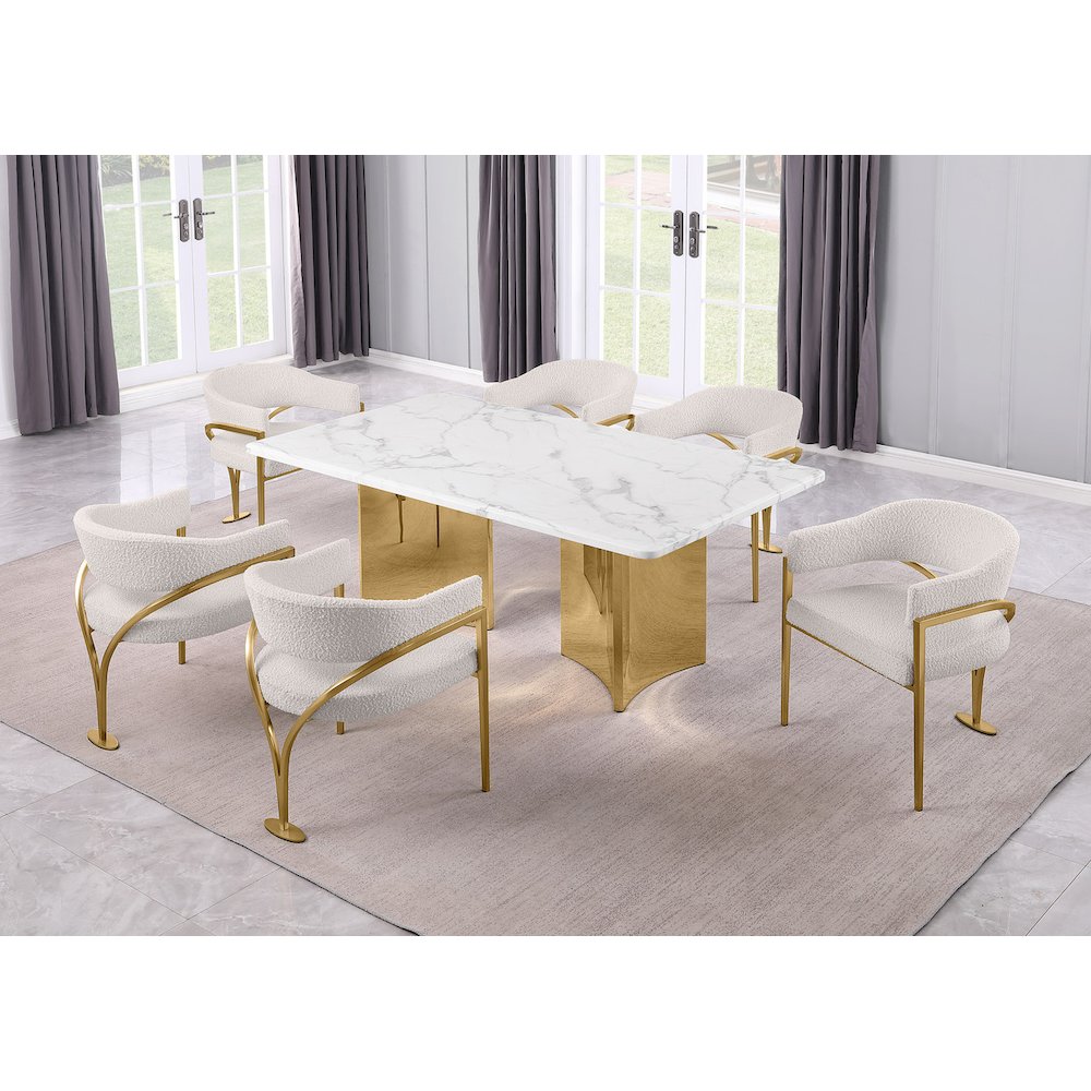 7pc 38mm Marble Top Dining Set Cream Chiars