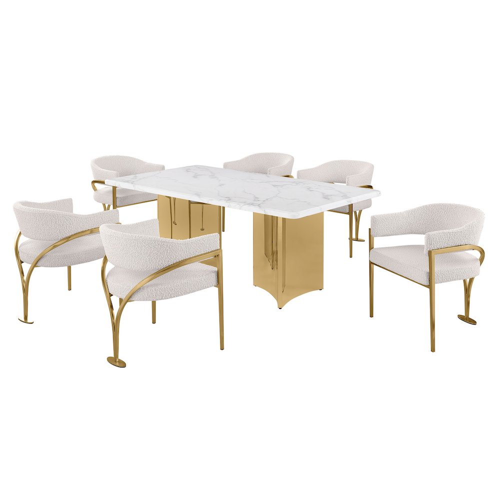 7pc 38mm Marble Top Dining Set Cream Chiars