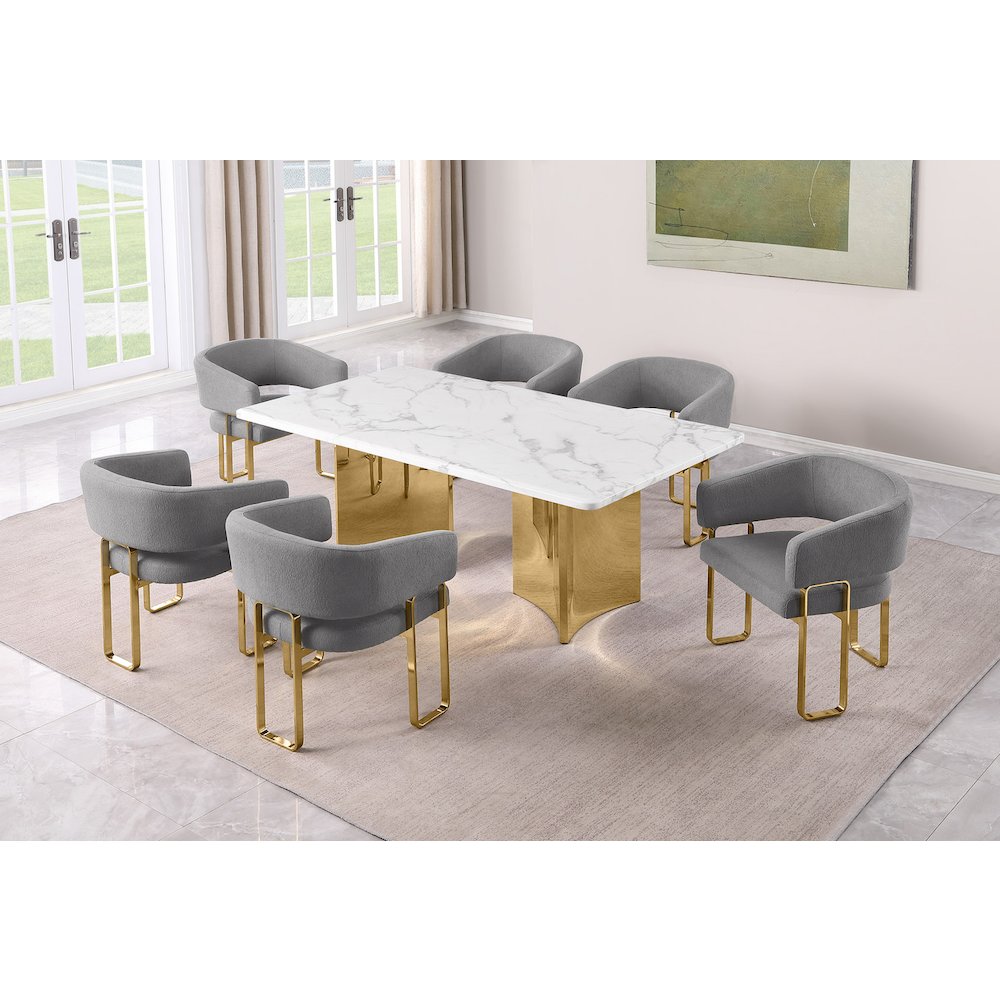 7pc Rectangular Dining Table Set with Marble Top with Dark Gray Tri-Leg Chairs
