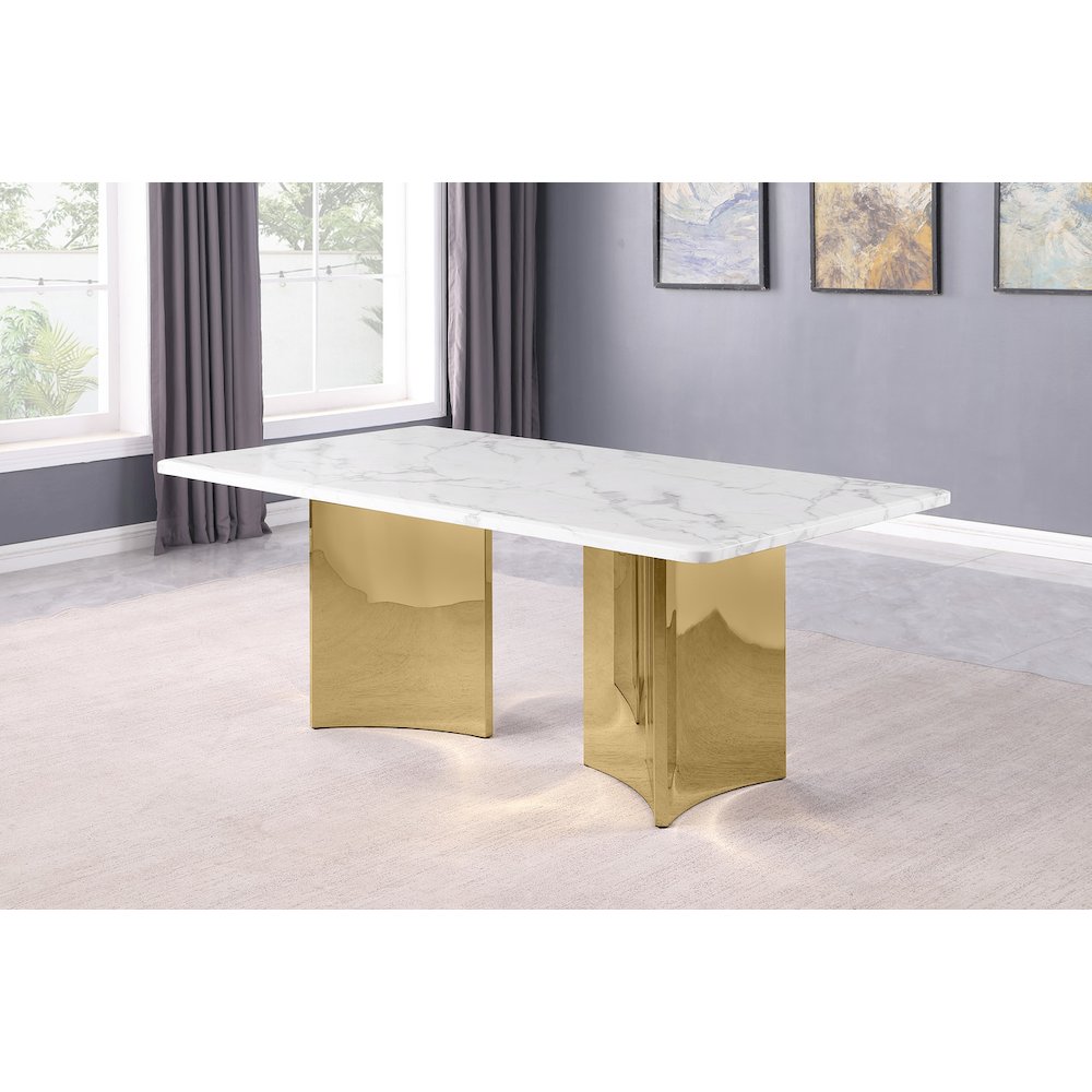 72″ White Marble Table Top 38mm with Gold Stainless Steel Base