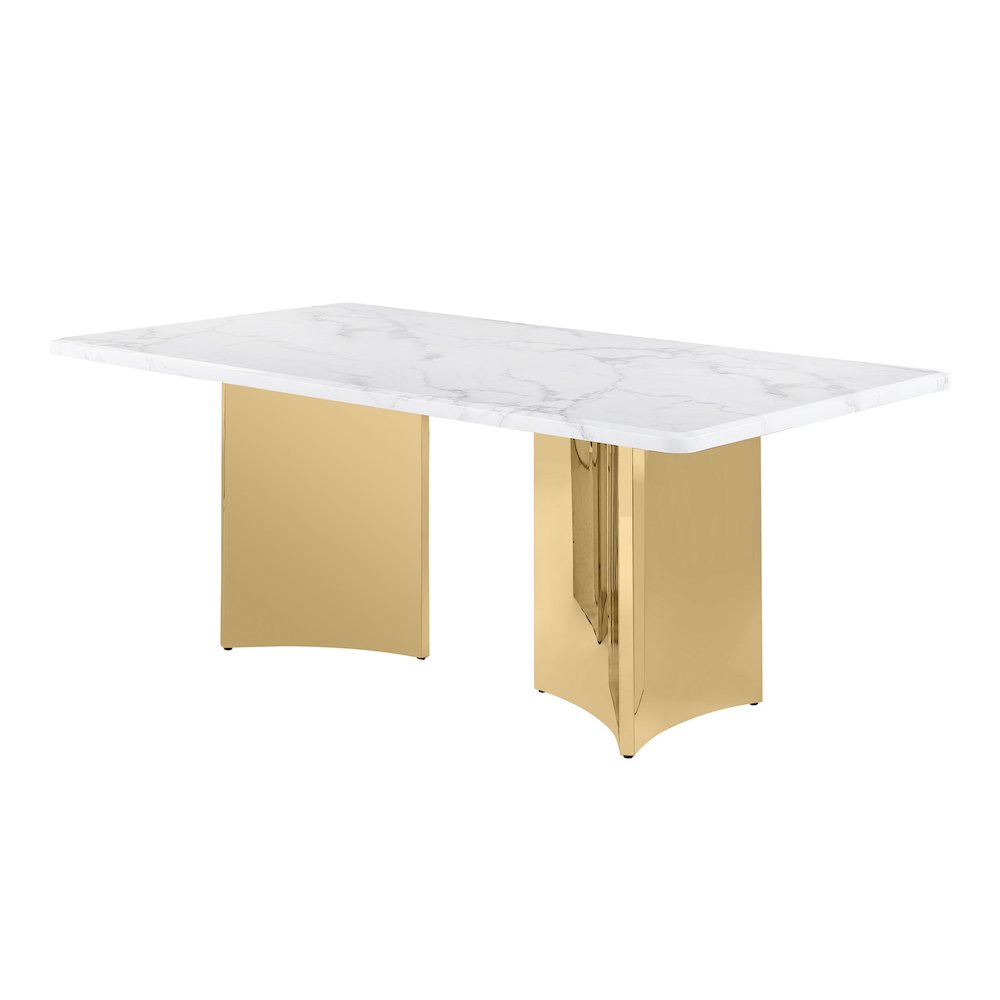 72″ White Marble Table Top 38mm with Gold Stainless Steel Base