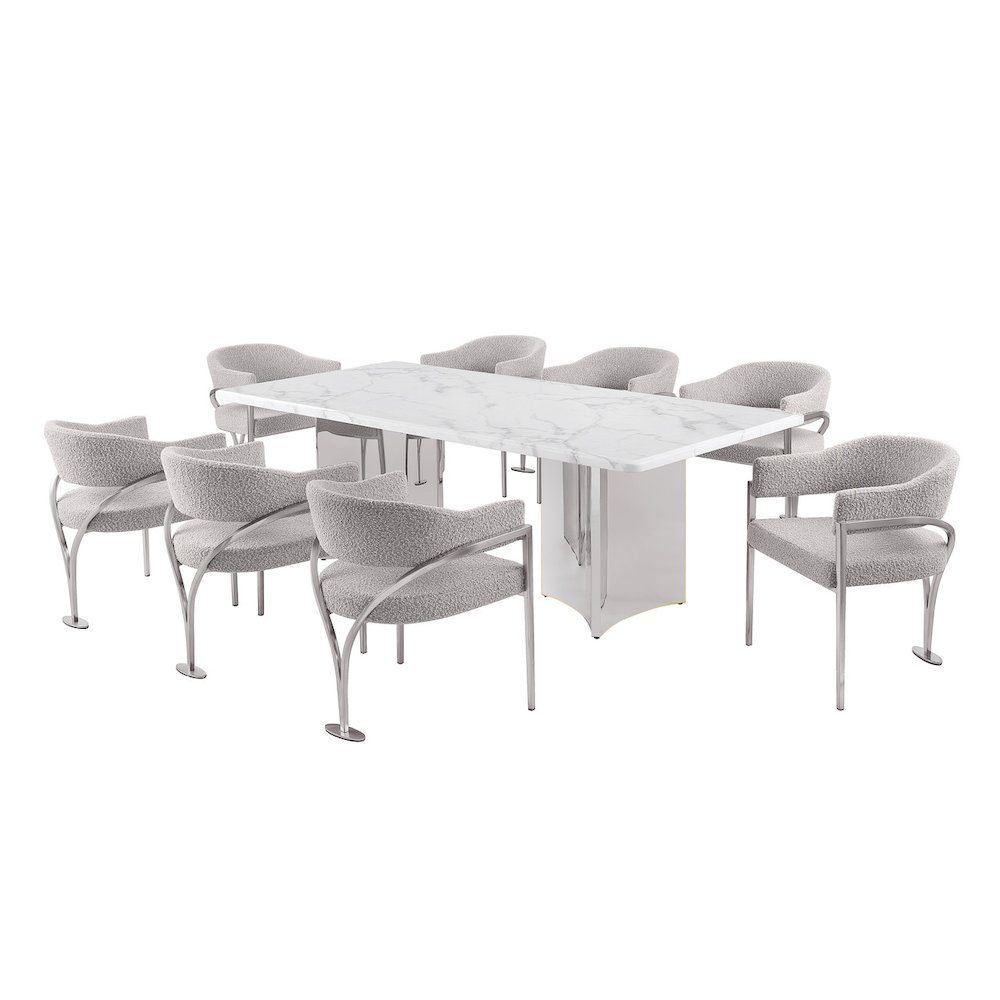 9pc 38mm Marble Top Dining Set Rich Gray Chiars