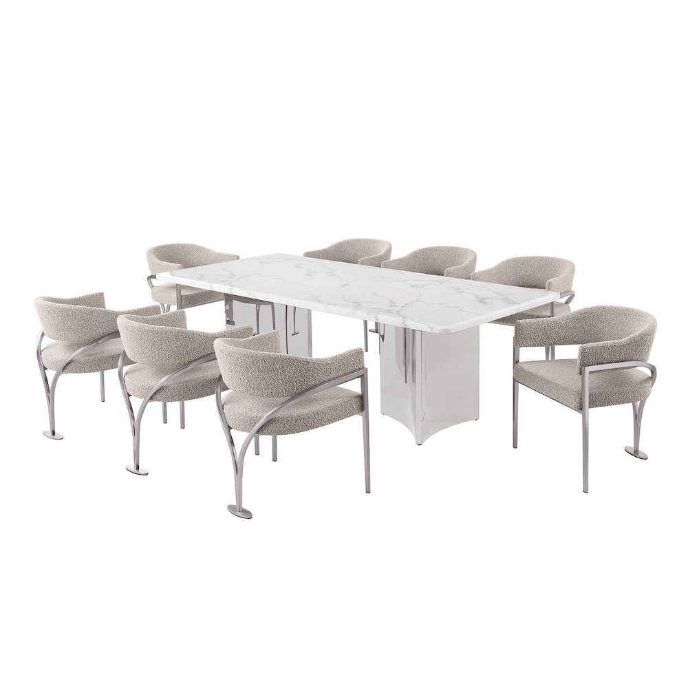9pc 38mm Marble Top Dining Set Gray Chiars
