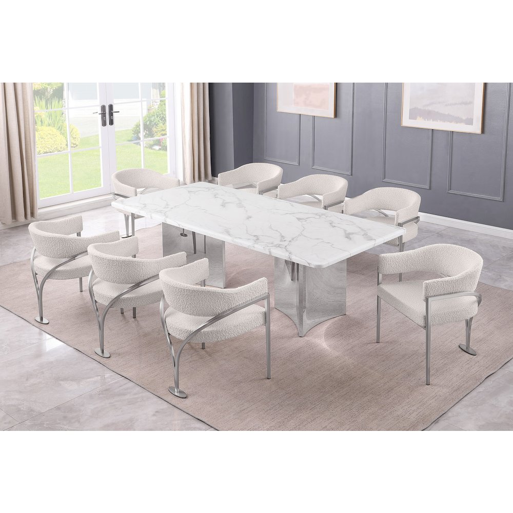 9pc 38mm Marble Top Dining Set Cream Chiars