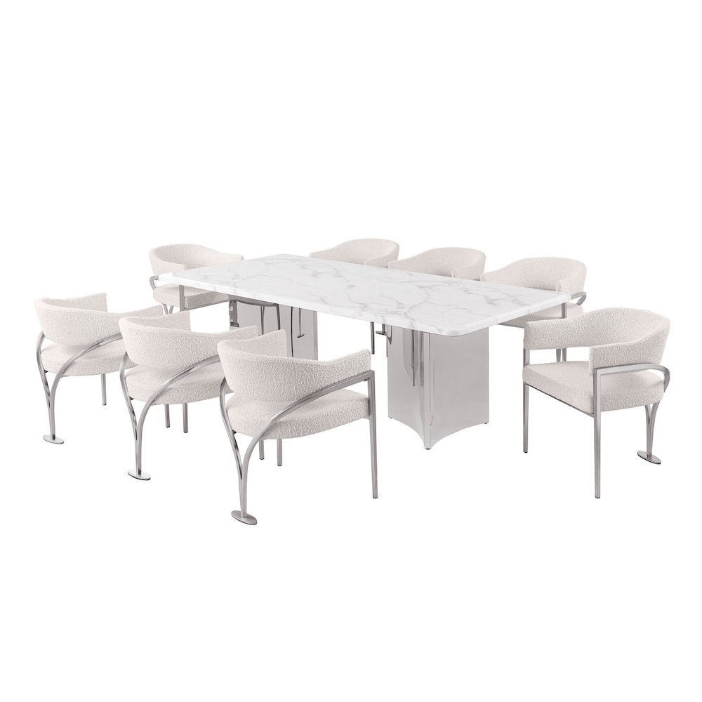 9pc 38mm Marble Top Dining Set Cream Chiars
