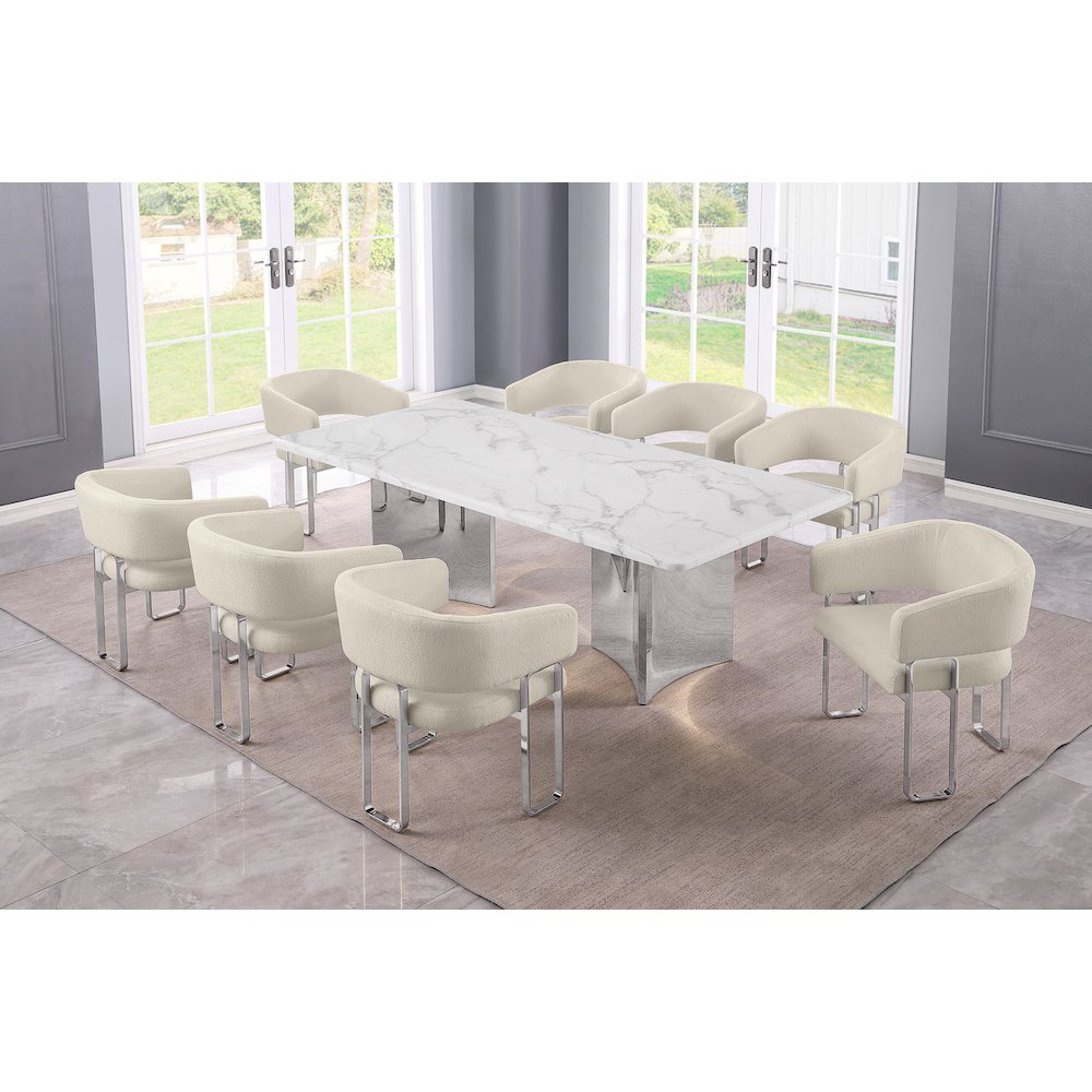 9pc Rectangular Dining Table Set with White Marble Top and Cream Chairs