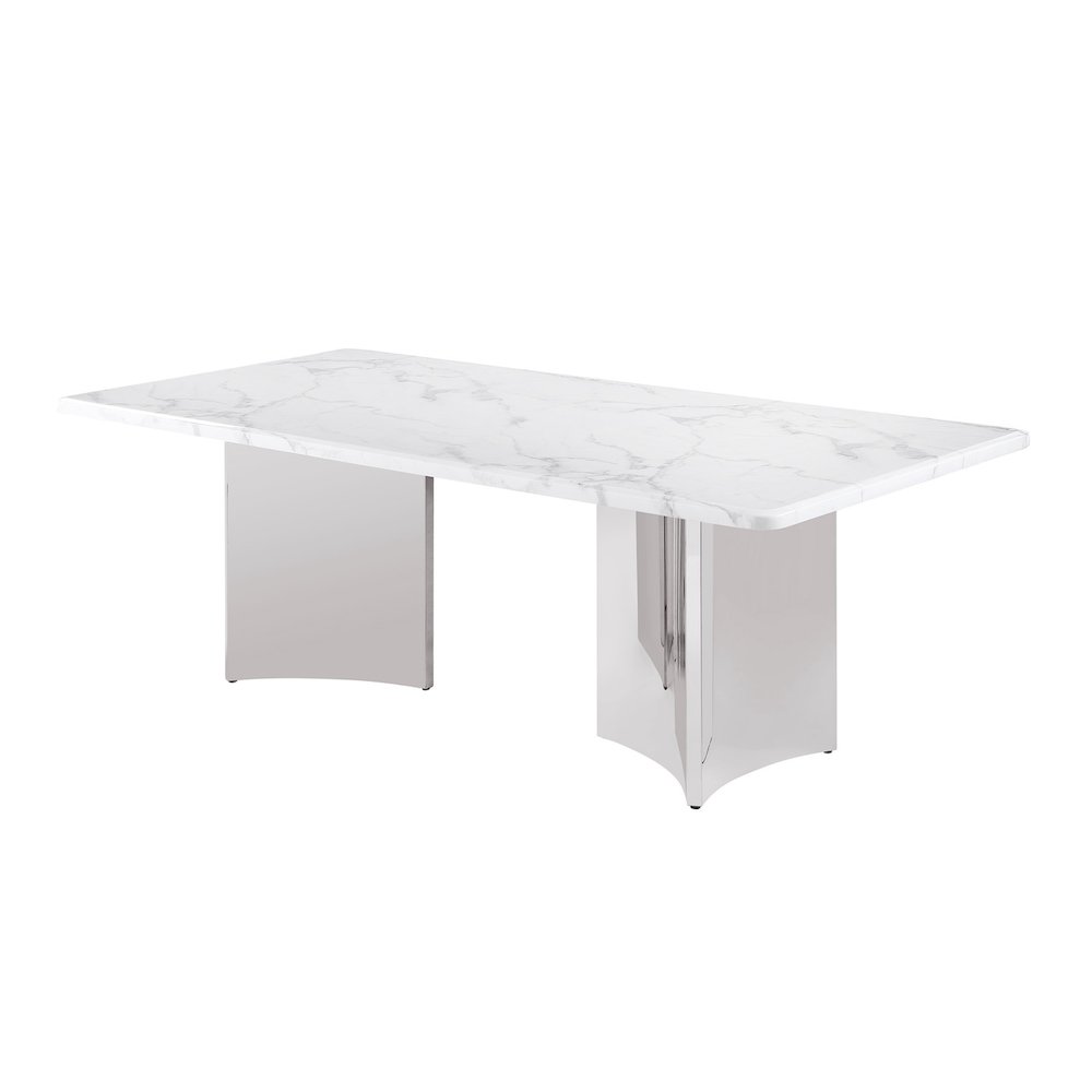 87″ White Marble Table Top 38mm with Silver Stainless Steel Base