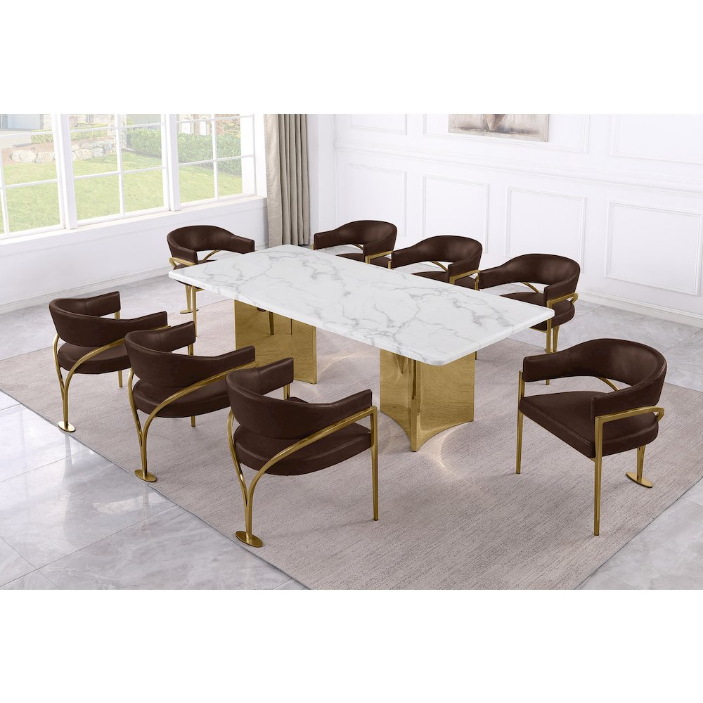 9pc 38mm Marble Top Dining Set Espresso Chiars Gold Base