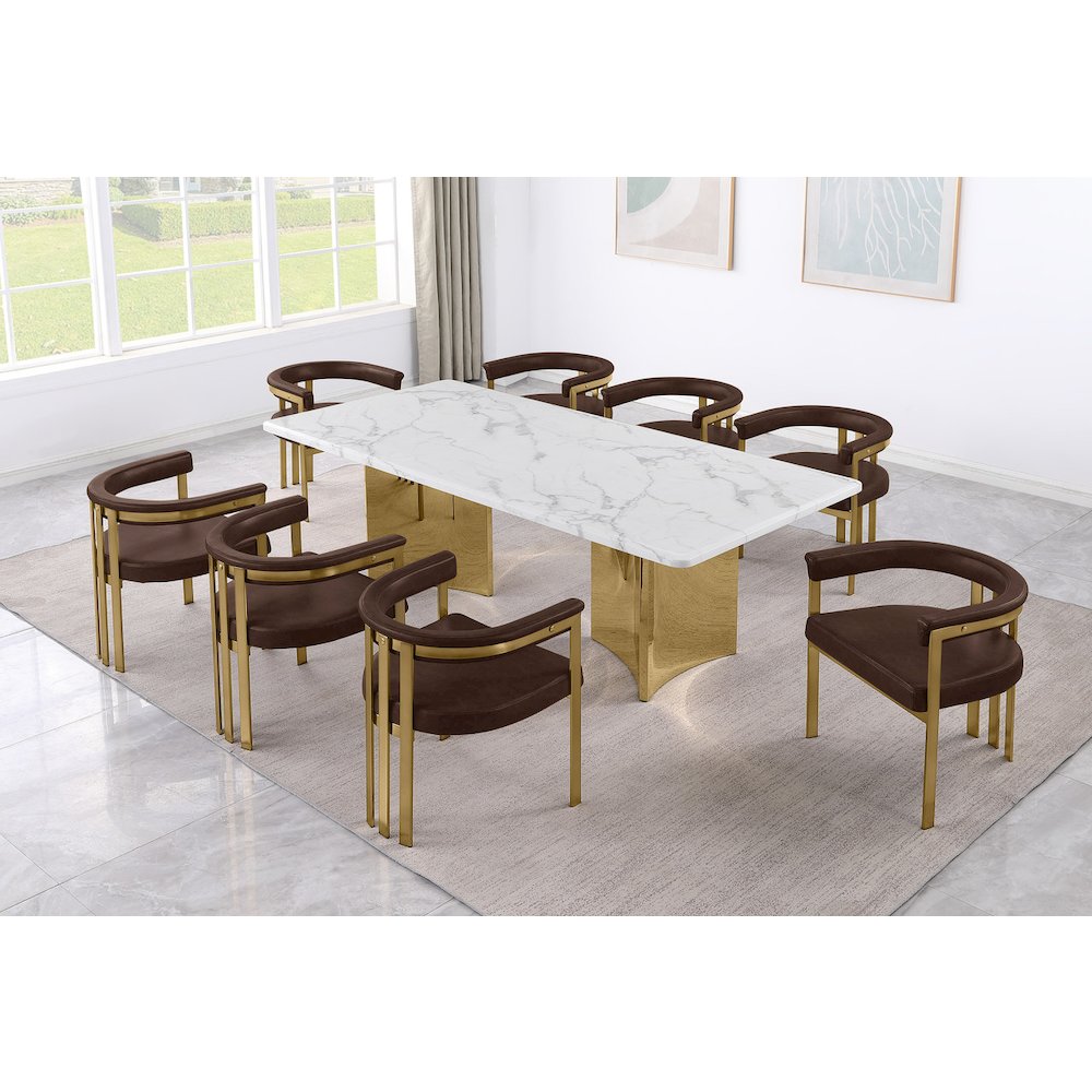 9pc 38mm Marble Top Dining Set Espresso Chiars Gold Base
