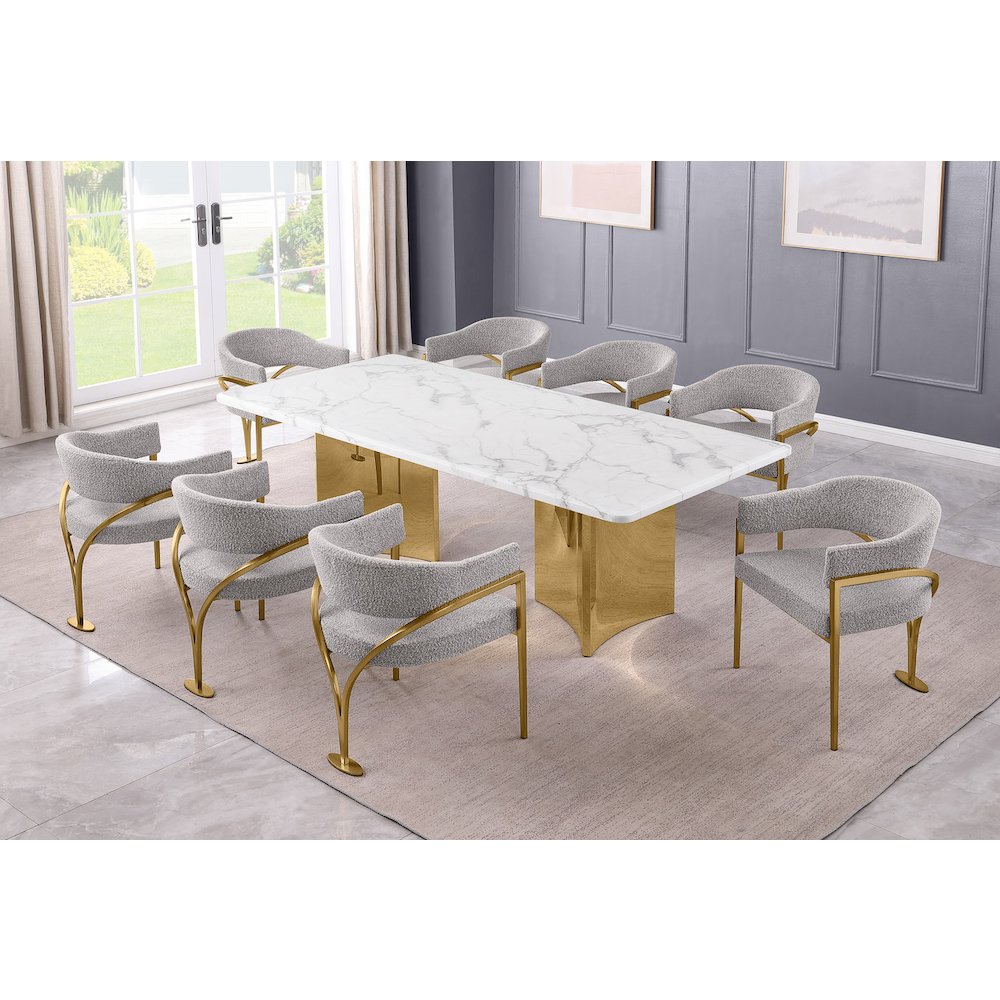 9pc 38mm Marble Top Dining Set Rich Gray Chiars Gold Base