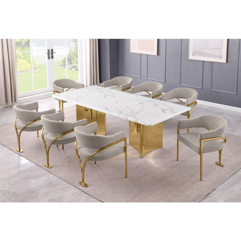 9pc 38mm Marble Top Dining Set Gray Chiars Gold Base
