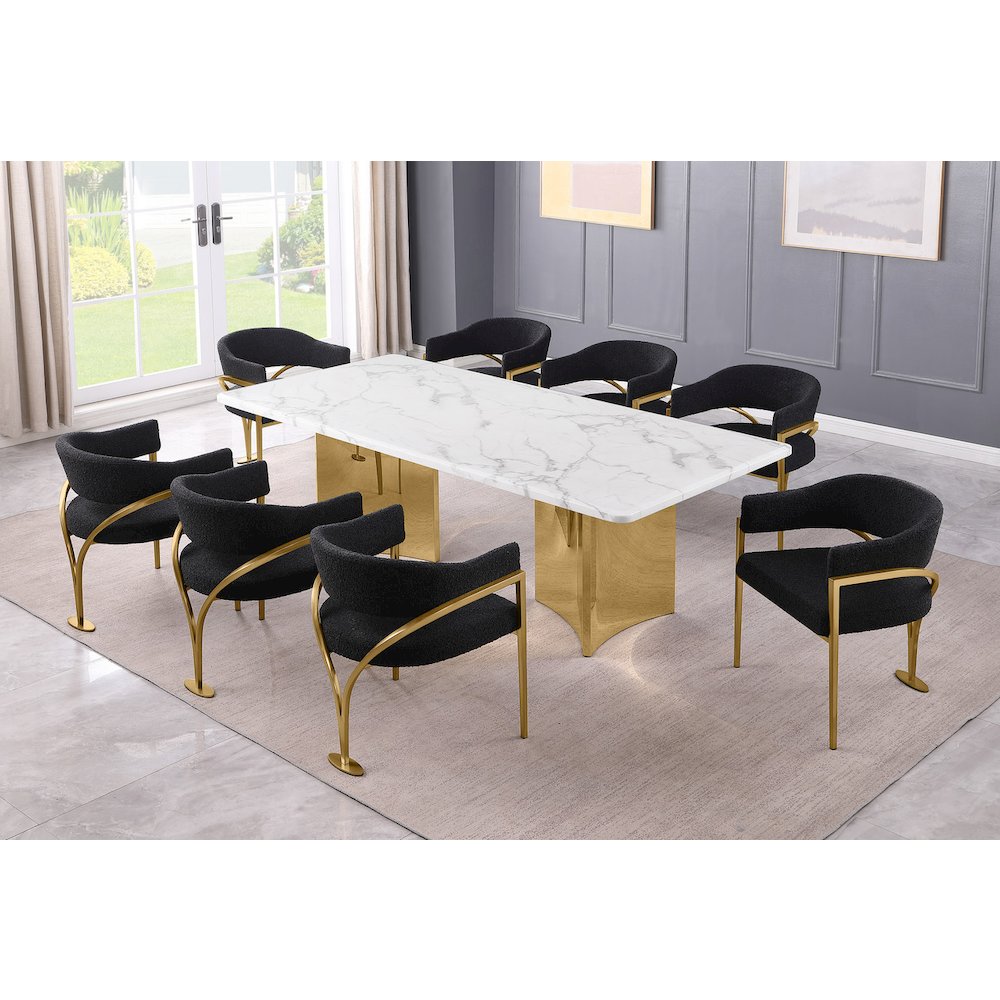 9pc 38mm Marble Top Dining Set Black Chiars Gold Base