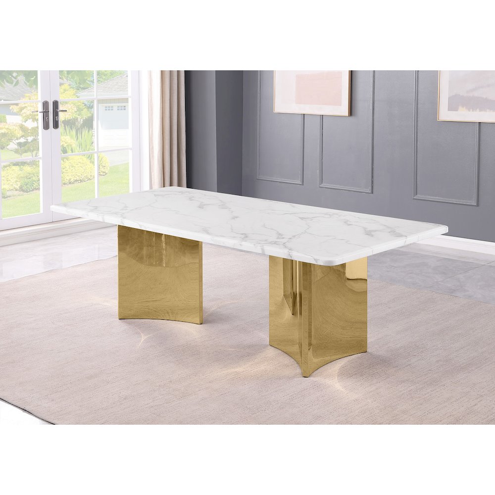 87″ White Marble Table Top 38mm with Gold Stainless Steel Base