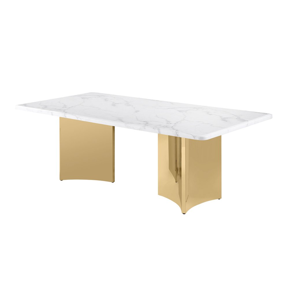 87″ White Marble Table Top 38mm with Gold Stainless Steel Base