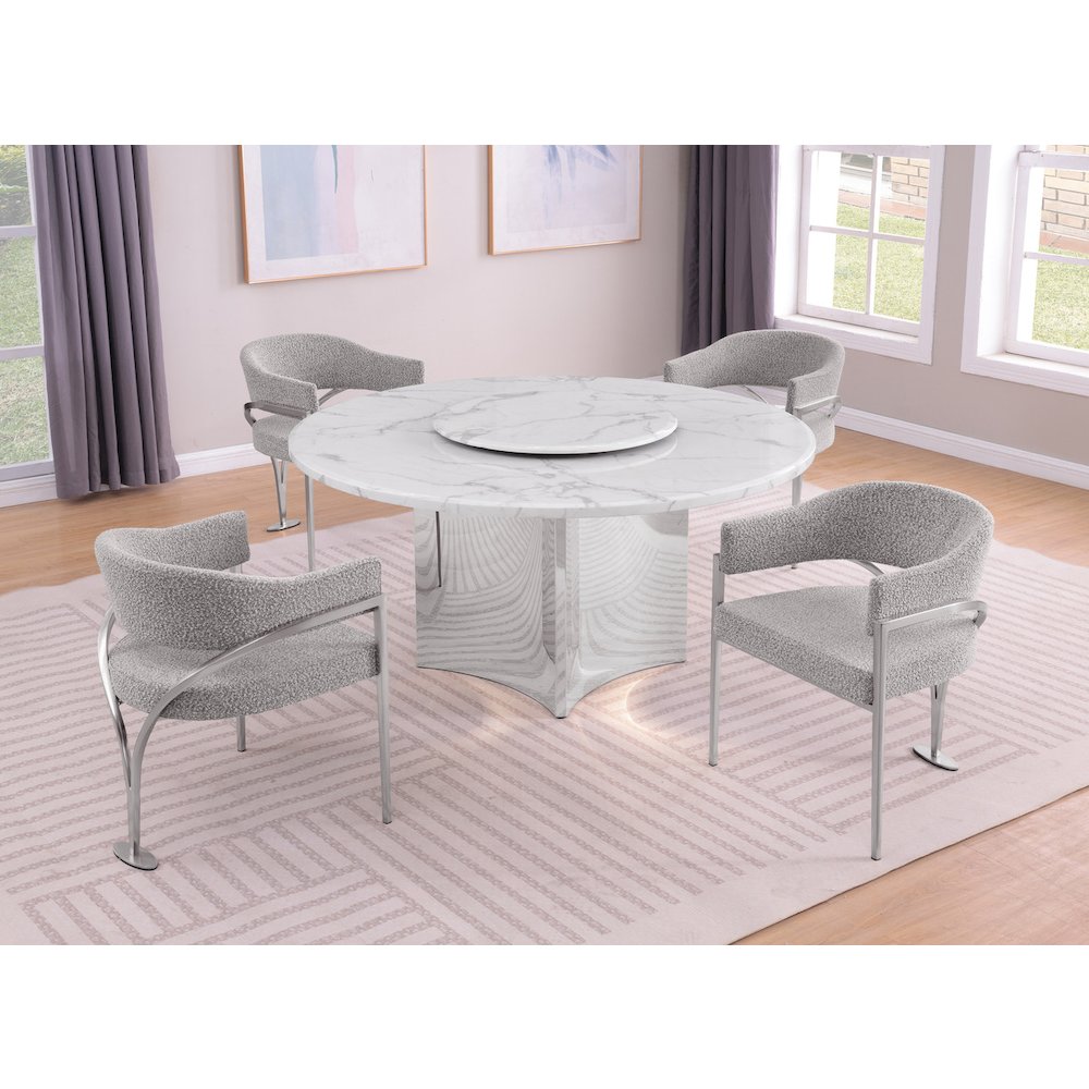 5pc Circle Marble Top With Lazy Susan and 4 Rich Gray Chairs