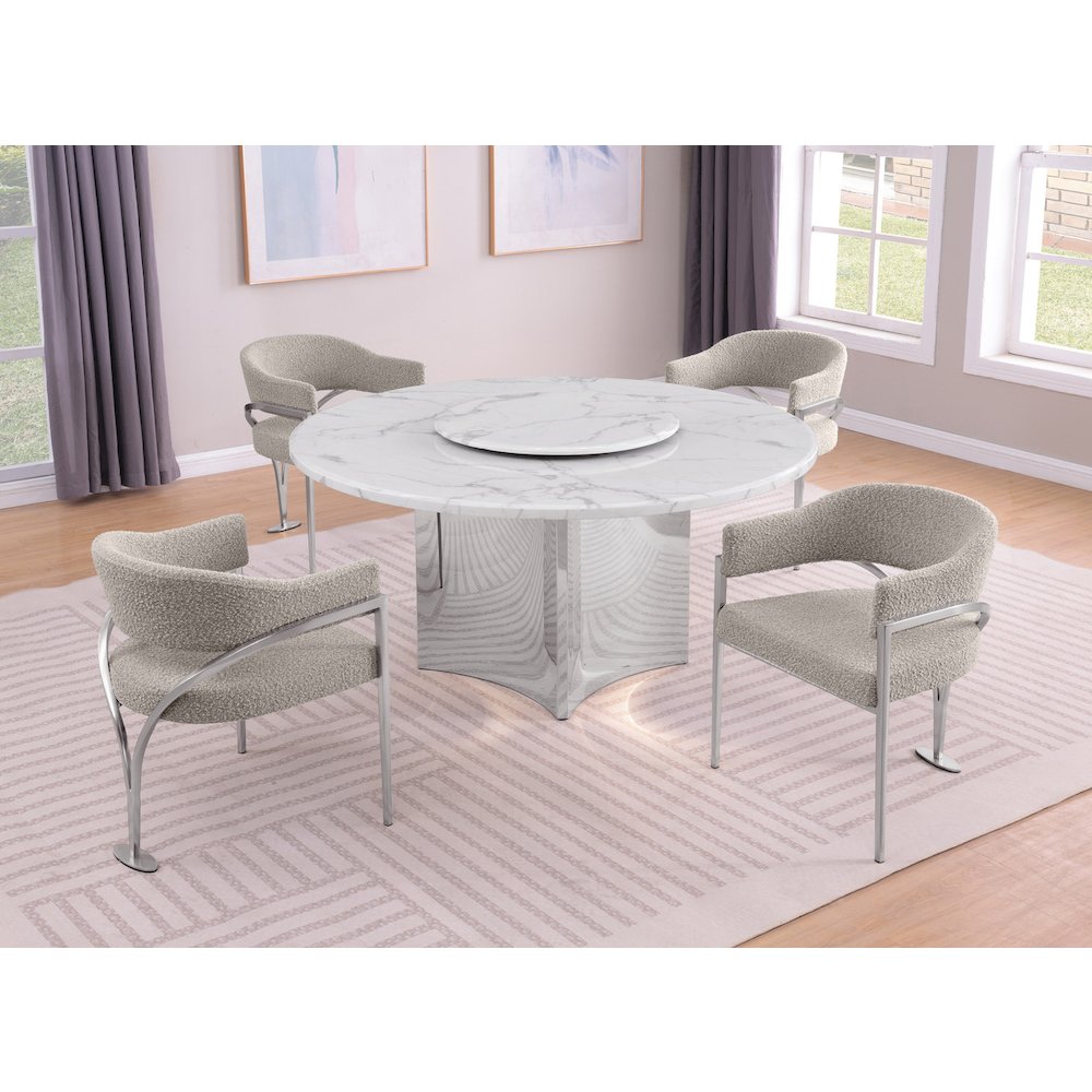 5pc Circle Marble Top With Lazy Susan and 4 Gray Chairs