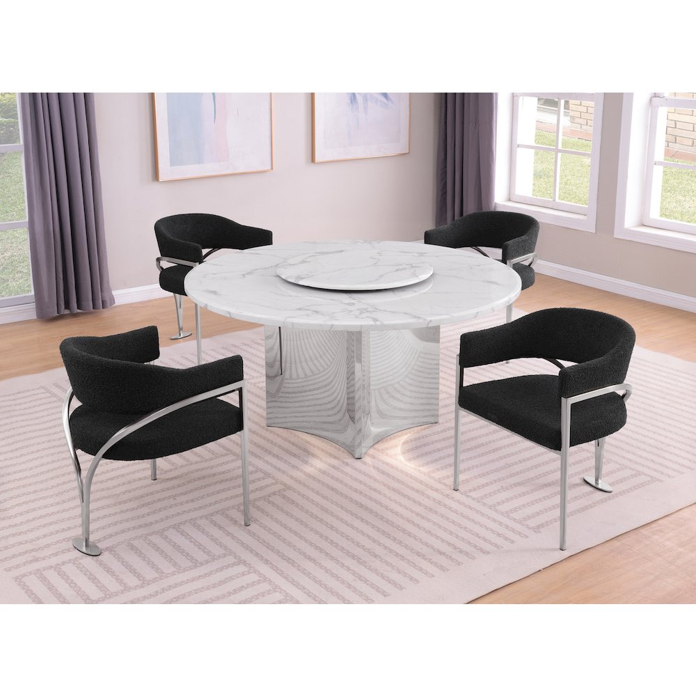 5pc Circle Marble Top With Lazy Susan and 4 Black Chairs