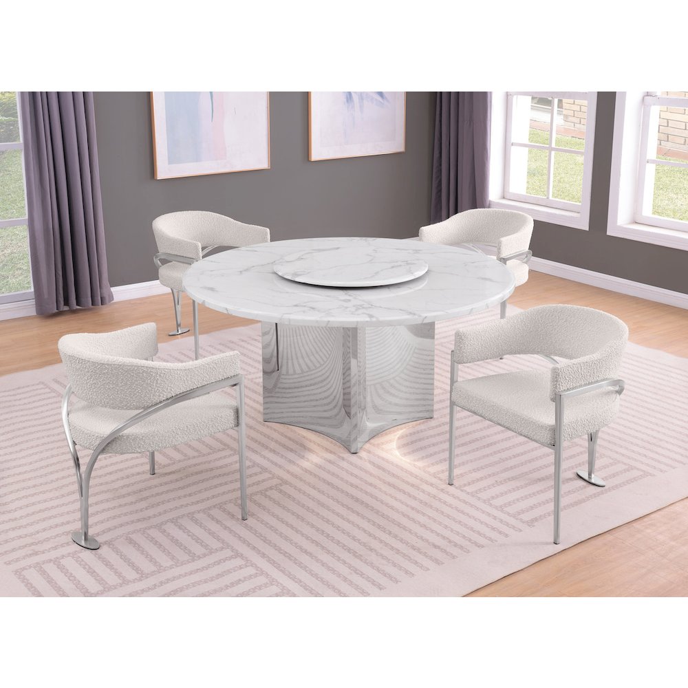 5pc Circle Marble Top With Lazy Susan and 4 Cream Chairs